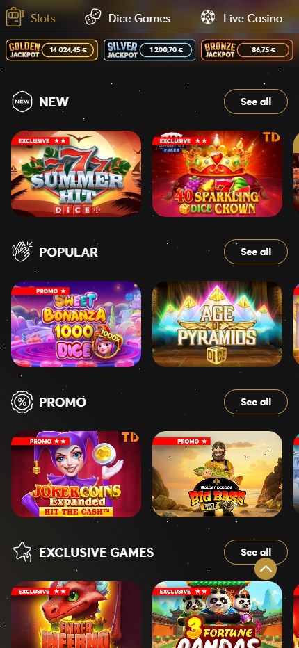 Golden Palace Casino mobile lobby