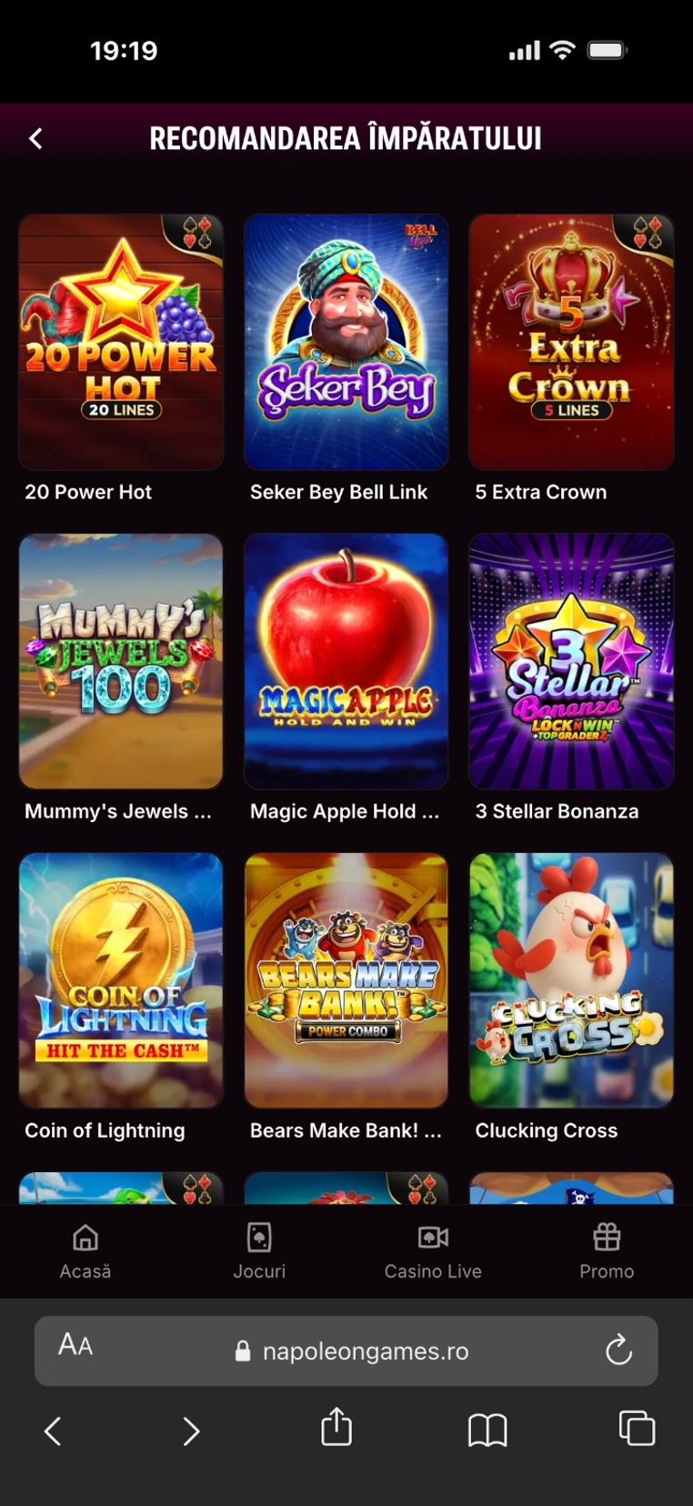 Napoleon Casino mobile lobby
