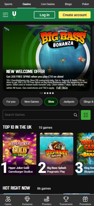 Unibet Casino mobile lobby