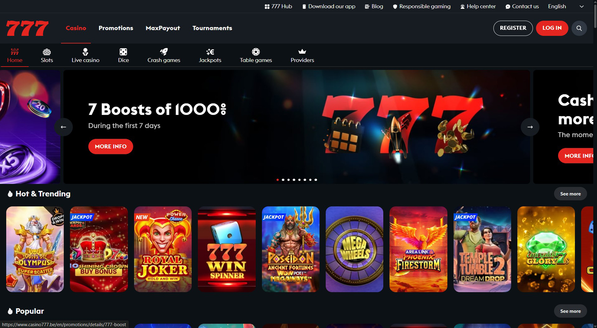 6. 777 Casino- Snelle online casino-uitbetalingen