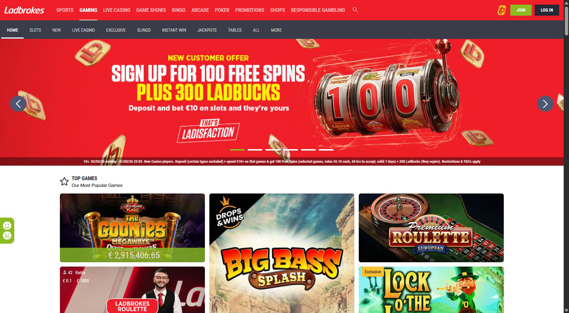 8. Ladbrokes Casino- Populaire online casinobonus